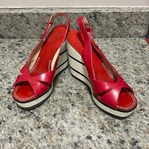 Kate Spade red patent open toe wedges size 9